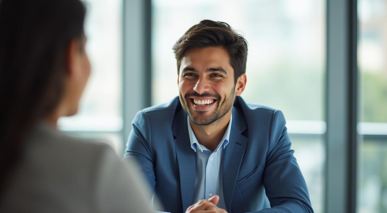 Professionista sorridente durante un colloquio di lavoro di successo