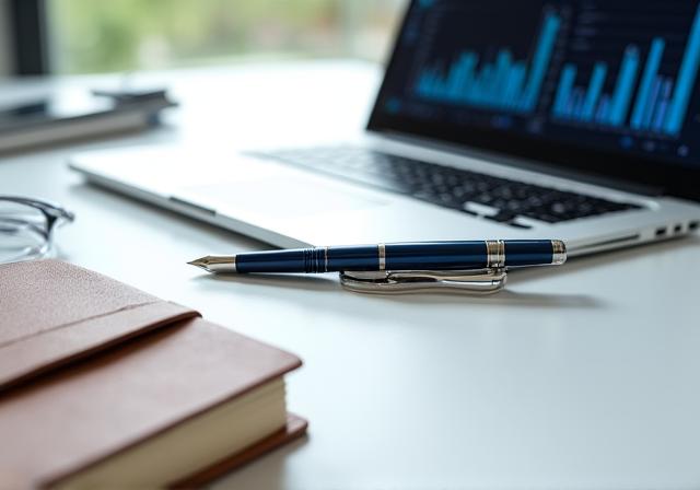 Strategia di carriera rappresentata da un notebook e scacchi su una scrivania moderna